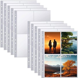 A4 Photo Sleeves for A4 2/3/4 Ring Binder, Transparent Double-Sided Photo Album, Refill Pages, Photo Sleeves, DIN A4, 400 Compartments, DIN A4 Divided, Postcard Sleeves, Transparent Sleeves for Photos