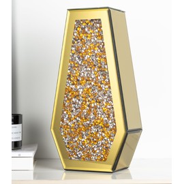 SHYFOY Gold Crushed Diamond Mirror Vase Large Crystal Flower Vases for Centerpieces Luxurious Rhinestone Glass Vase Home Decor for Living Room Dining Room Coffee Table, Can’t Hold Water