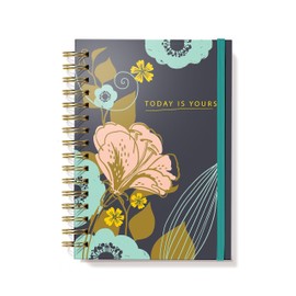Designer Greetings, Designer Papers Flex Cover Journal with Elastic Band, “Today is Yours” Pink and Gold Flowers - 320 Pages (6” x 8.25”) - Perfect for Work, School, Creative Writing, Personal Notes