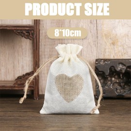 UYVPAER Pack of 10 Small Bags for Filling, 10 x 8 cm Jute Bags, Fabric Bags with Drawstring, Gift Bags with Heart, Small Linen Bag, Fabric Bags for Birthday, Wedding, Children's Party