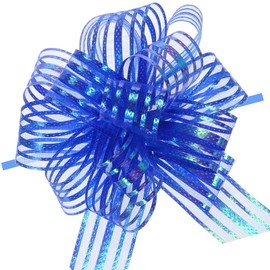 MACHSWON 5pcs 4 Inch Large Organza Pull Bow with Chiffon Ribbon for Baskets Wedding Wrapping（Blue）