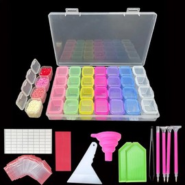 28 Grids Diamond Art Painting Tool Kit, 1 Set DIY Diamond Art Painting Storage Box and Tools, Diamond Art Paint Embroidery Accessories:_White Grids with Tools_1 Set