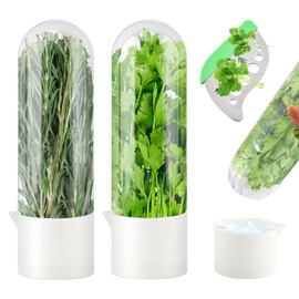 2 Pack Herb Keeper for Refrigerator, Upright Herb Storage Container with Water Base, Fresh Herb Saver for Cilantro, Parsley, Basil, Mint, Chives & Dill