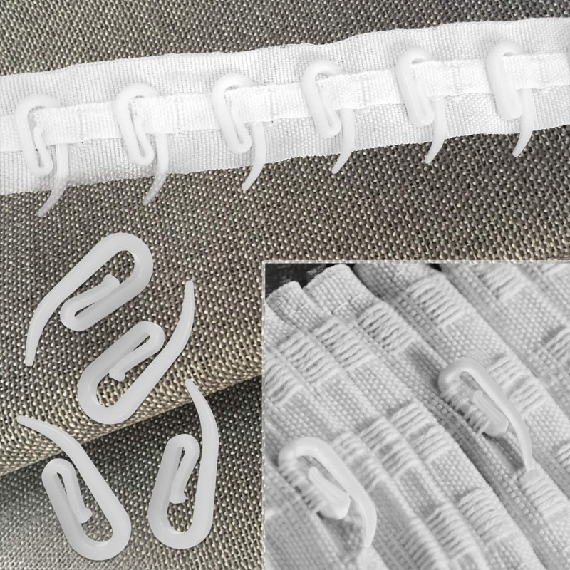 100pcs White Plastic Curtain Hooks,Plastic Curly Hooks Curtain Hooks,Plastic Door