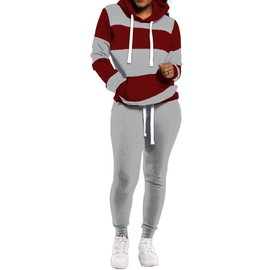 TOPONSKY Bottom Winter Athletic 3-stripes Sweatsuit Set Gray Plus Size 3XL