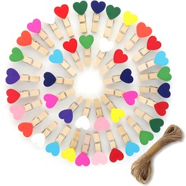 SHSHbuy Heart Wooden Pegs, Small, Pack of 100 Mini Clothes Pegs, Mini Clips, Photo Holder, Decorative Clips for Craft Projects, Photos for Hanging, Pictures, Scrapbooking, 3.5 cm
