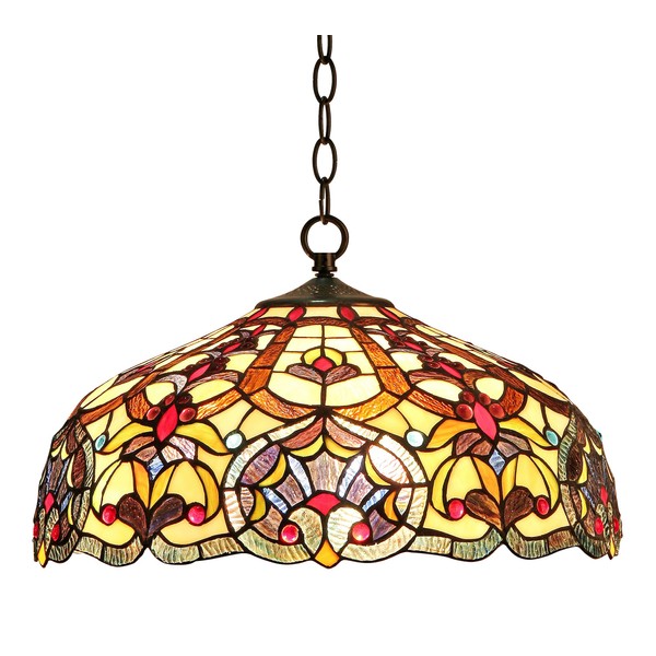 Chloe CH33473IV18-DH2 18" Shade Sadie, Tiffany-Style Victorian 2 Light Ceiling Pendant Fixture