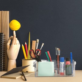 Relaxdays 4 Compartments Plastic Desk Organizer & Cosmetic Storage Portable Clear 18.5 x 25.5 x 13.5cm