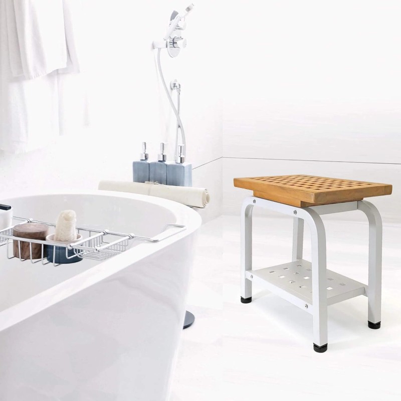 Anthology Spa Maya Shower Bench Teak & Aluminum Bath Stool