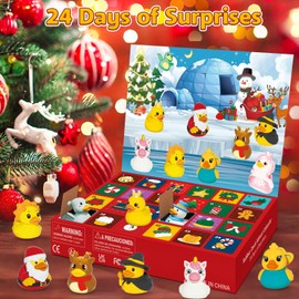 Rubber Duck Advent Calendar 2025 for Kids and Toddlers - 24 Days of Surprise Christmas Countdown Calendar with 24pcs Rubber Duck Bath Toys, Fun Christmas Party Favors for Girls Boys