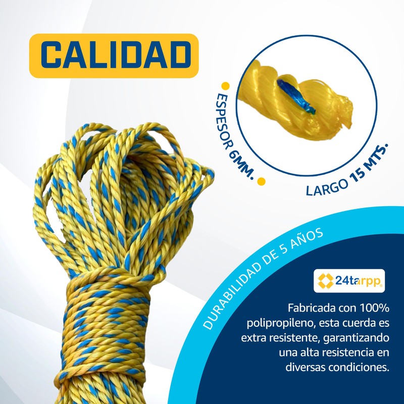 24tarpp Cuerda 6MM Amarilla SOGA para Amarre Multiusos Lazo para