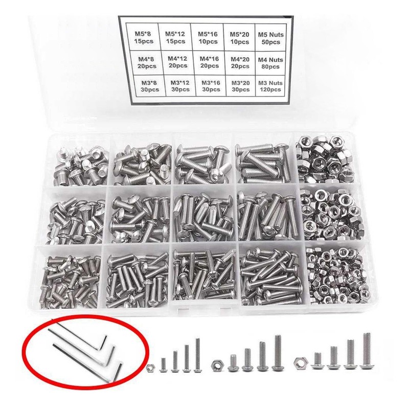 500 Uds. Kit Surtido de Tornillos con Cabeza Hexagonal de