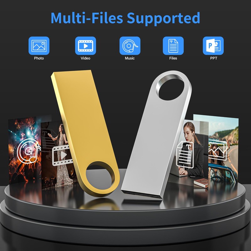 2GB USB Flash Drive 2 Pack with Keychains, Wooolken Sleek