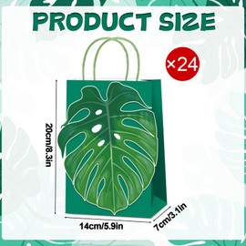 24PCS Luau Gift Bags with Palm Leaves Hawaiian Tropical Goodie Bags with Handles Hawaii Luau Goodie Treat Bag for Aloha Festival Beach Theme Birthdays Pool Parties Bulk Gift Supplies Decorations