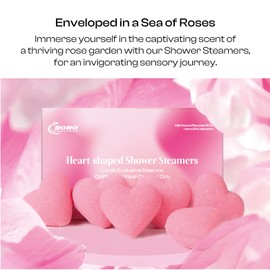 Shower Steamer Aromatherapy Heart-Shaped Pink with Rose Scent Natural Essential Oil for Self Care Relaxation Stress Relief Home Spa Birthday Gift Daughter Wife Mom, Pack of 6 (Pink)