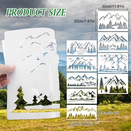 HICOHAND Stencils for Crafts, Pack of 9 Mountain Stencil Template, Reusable Drawing Templates for Fabric Furniture, Walls, DIY Crafts