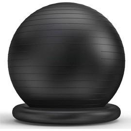 Ball Chair Yoga Ball Chair Exercise Ball Chair with Base for Home Office Desk, Stability Ball & Fitness Ball Seat to Relieve Back Pain, Home Gym Workout Ball for Abs, Pregnancy Ball with Pump - Color: Black, Size: L(23-26ines/58-65cm)