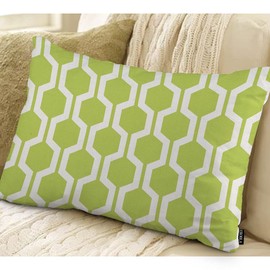 EKOBLA Hexagon Pattern Decorative Square Throw Pillow Covers Lime Green White Geometric Grid Polygon Farmhouse Rectangle Cushion Cover Pillowcases Cotton Linen Cushion Cover 12x20 Inches