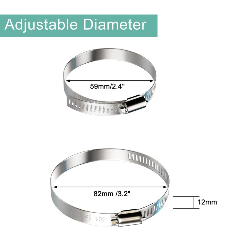NEBURORA 3 Inch Hose Clamp Adjustable 304 Stainless Steel Duct