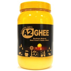 Natural Vedic A2 Ghee - 33.81oz Swaarnim Jains’ A2 Brahma Muhurta Ghee 1000ml - Probiotic Properties - 0% Trans Fat - Grass-Fed - Non-GMO - Gir Cow A2 Ghee - Pure & Purifying