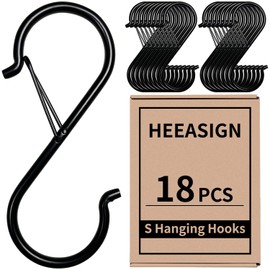 HEEASIGN S Hooks for Hanging, 3.5 inch Heavy Duty S Hook of Metal for Clothes Rails, Closet Hooks with 0.5-inch Safety Buckle, S Hook for Hanging Plants, Kitchen Utensil, Pots, Pans, Bags (18 PCS)