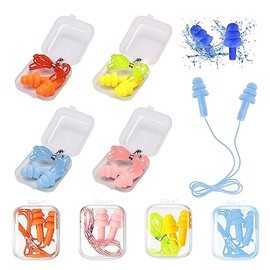 Tapones para Oídos,8 Pares Tapones de Silicona para nadar,Tapón Auditivo con Cable,Impermeables y Reutilizables,Tapones para los Oídos para Dormir Red