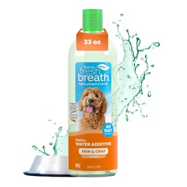 TropiClean Fresh Breath Water Additive for Dogs with Collagen, Skin Health Support for Dogs, Breath Freshener and Teeth Cleaning Solution, 33.8oz.