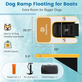 Danrelax Inflatable Dog Boat Ramp, 59" L x 39" W x6 H Perfect for Large-Sized Pets Up to 220 lbs, Boat Water Ladder with Claw-Friendly High Stability Non-Slip EVA Float for Pool, Lake, Dock & Seat