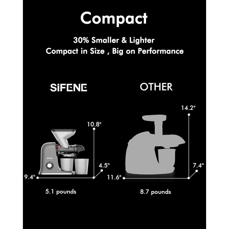 SiFENE Cold Press Juicer Machine, Compact Single Serve Slow Masticating