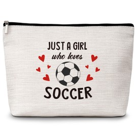 Soccer Gifts Cosmetic Bag, Just a Girl Who Loves Soccer Travel Makeup Bag, Soccer Team Gifts for Football Lovers Players, Inspirational Birthday Gifts for Women Teen Girls Friends Sisters -08