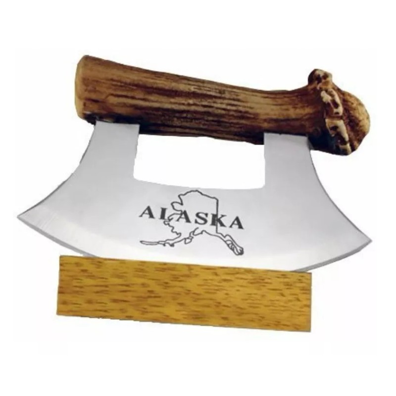 Arctic Circle Alaskan Cultured Antler Ulu Knife and Stand