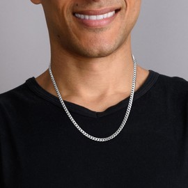 KRKC&CO Men’s Chain Necklace, Sterling Silver Plated Cuban Link Chains 5mm Diamond-Cut, Nickel-Free Hypoallergenic, Father’s Day Gift Gold Silver Filled Necklace for Man 26in