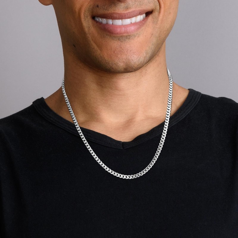 KRKC&CO Men’s Chain Necklace, Sterling Silver Plated Cuban Link Chains