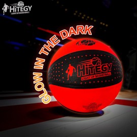 HITEGY Glow in The Dark Basketball - Water-Resistant, Size 7, Impact Activated, Includes Pump, Manual, Pre-Installed Batteries & 10 Extra Batteries - Light Up Basketball - Orange (Star)
