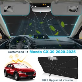 2025 Upgrade Windshield Sun Shade Umbrella Custom Fit for Mazda CX-30 2020-2025 Foldable UV Protection Car Cover, Emergency Rain Shield & Dashboard Protector - Durable Auto Accessory