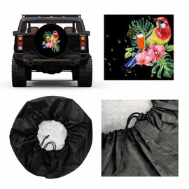 MIYASANG Tropical Parrot Spare Tire Cover Cute Macaw with Sunglass and Cocktail Drink Weatherproof Universal Wheel Protectors Camper Tire Covers for Trailer Rv Travel(17 inch)