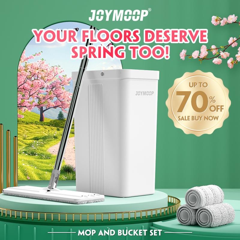 JOYMOOP 50“ Mop and Bucket with 3 Reusable Microfiber Pads