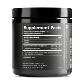 Ultra High Strength Bovine Colostrum Powder - 50% IgG - 2,000mg per Serving - Third Party Tested for Potency - Supports Immune, Gut, and Skin Health - 30 Servings -Premium Bovine Colostrum Supplement