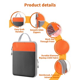 NMNGB Compression Packing Cubes for Carry on Suitcase, 6 Set Travel Luggage Packing Organizer Bag with Mesh, Extensible Luggage Suitcase, Multifunction Organisers, Orange