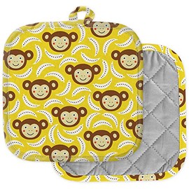 [Pack of 2] Pot Holders for Kitchen, Washable Heat Resistant Pot Holders, Hot Pads, Trivet for Cooking and Baking (Monkey)