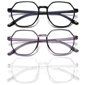 KLYNO-KLYNO Blue Light Blocking Reading Glasses Women 3-Pack Stylish Oversized Readers Anti UV Ray Eyestrain Cheaters+1.0