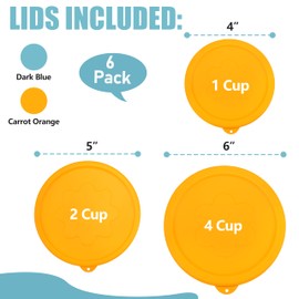 VIOTIIN 1 Cup 2 Cup 4 Cup Round Silicone Replacement Lids for Pyrex 7202-PC, 7200-PC, 7201-PC Glass Bowls, 6 Pack, Microwave & Dishwasher & Freezer Safe (Container not Included)
