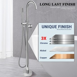 FBUKE Freestanding Tub Faucets, Floor Mount Free Standing Tub Faucet, Brass Tub Filler, Freestanding Bathtub Faucet Shower Mixer Tap, Chrome
