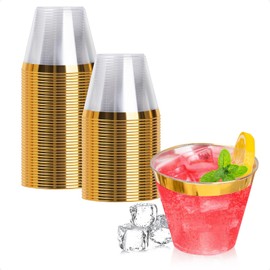 Goodluck Goodluck 50PCS 9oz Gold Disposable Cups, Plastic Cups with Gold Rim, Cocktail Cups for Wedding, Party and Birthday