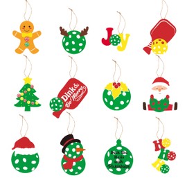 Pickleball Christmas Tree Ornaments, 12-Piece Wooden Set – Approx 8cm Festive Charm