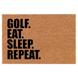 Coir Doormat Front Door Mat New Home Closing Housewarming Gift Golf Eat Sleep Repeat (24" x 16" Small)