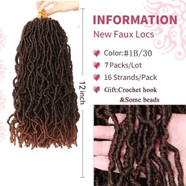Crochet Faux Locs Crochet Hair Extensions for Black Women Butterfly Locs Crochet Hair Soft Locs Crochet Braids Hair Extensions Goddess Locs Crochet Hair (12Inch(Pack of 7), #T30)