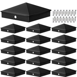 Voittozege 16 Pack 6x6 Black Post Caps Aluminum Pyramid Post Cap Decorative Fence Post Covers Works Only for Actual 5.5 x 5.5 Inch Wood Post with Screws for Garden Fencing Decks Corridors Mailbox Pole
