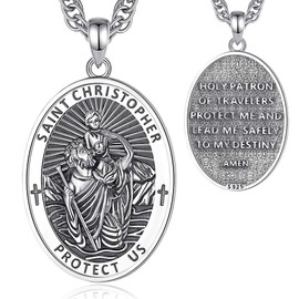 CELESTIA St Christopher Medal Necklace for Men Women Saint Christopher Pendant Necklace Religious Medals Catholic Gifts for Christian Fathers Gifts Dad Father Husband Son Mother Wife