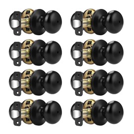 Probrico Privacy Round Black Ball Door Knobs - 8 Pack, Bathroom & Bedroom Interior Use, Locking Without Key
